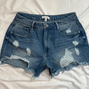 Distressed Blue Denim Shorts -love streak denim collection
